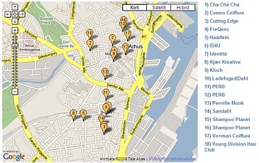 Eksempel med Google Maps fra Tid Til Alt - frisrer i rhus