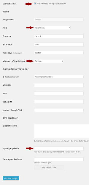 WordPress brugerprofil - oversigt